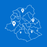 Link naar 'Waar kan ik me laten vaccineren?' - foto geeft kaart van Brussel weer